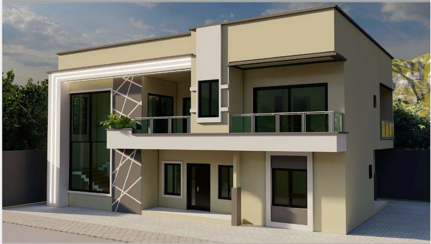 Duplex contemporain à Yaoundé, Tsinga — vue 1 — K-Construction, entreprise de génie civil et BTP au Cameroun